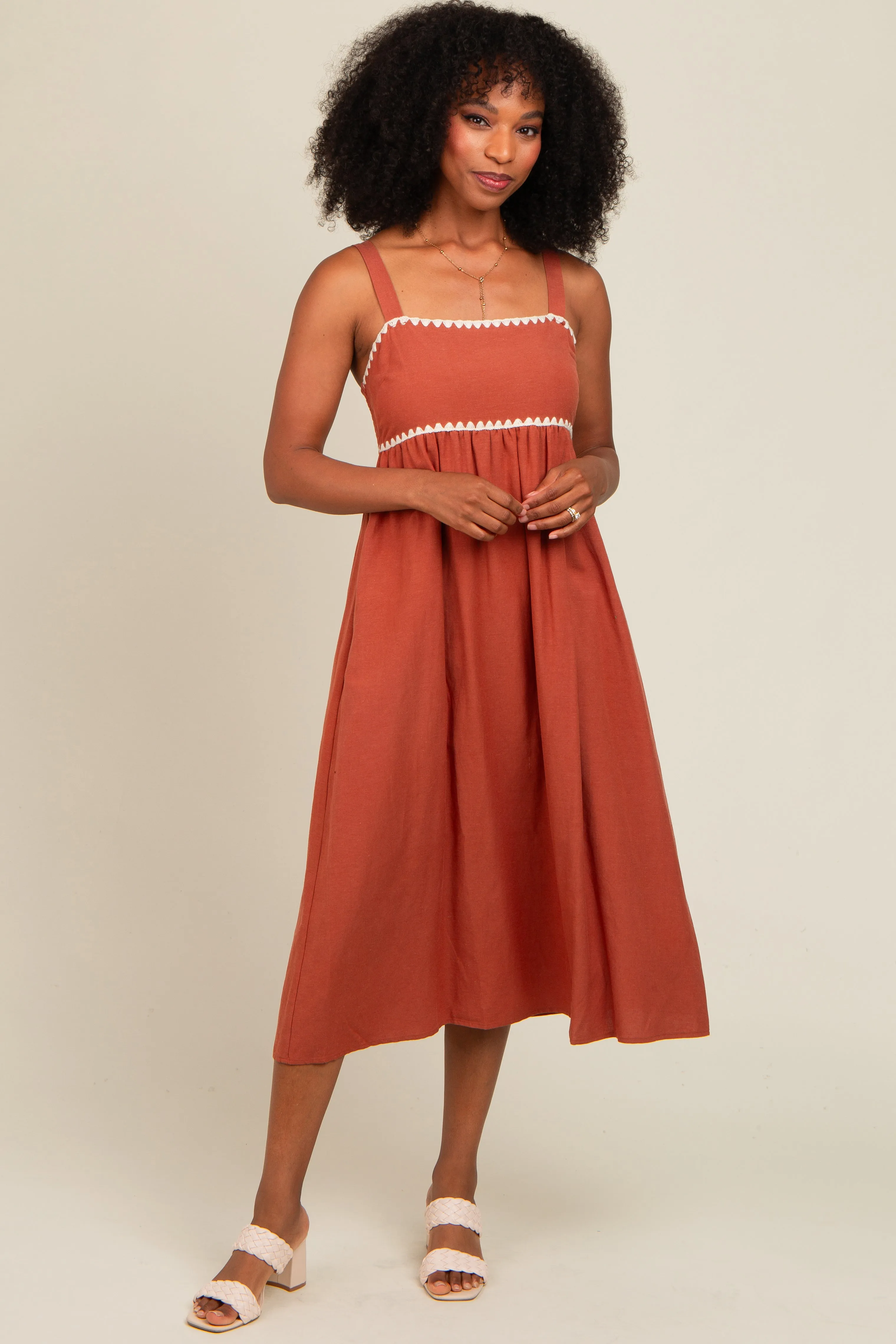 Rust Contrast Trim Midi Dress sold by Pinkblush product image thumbnail 2