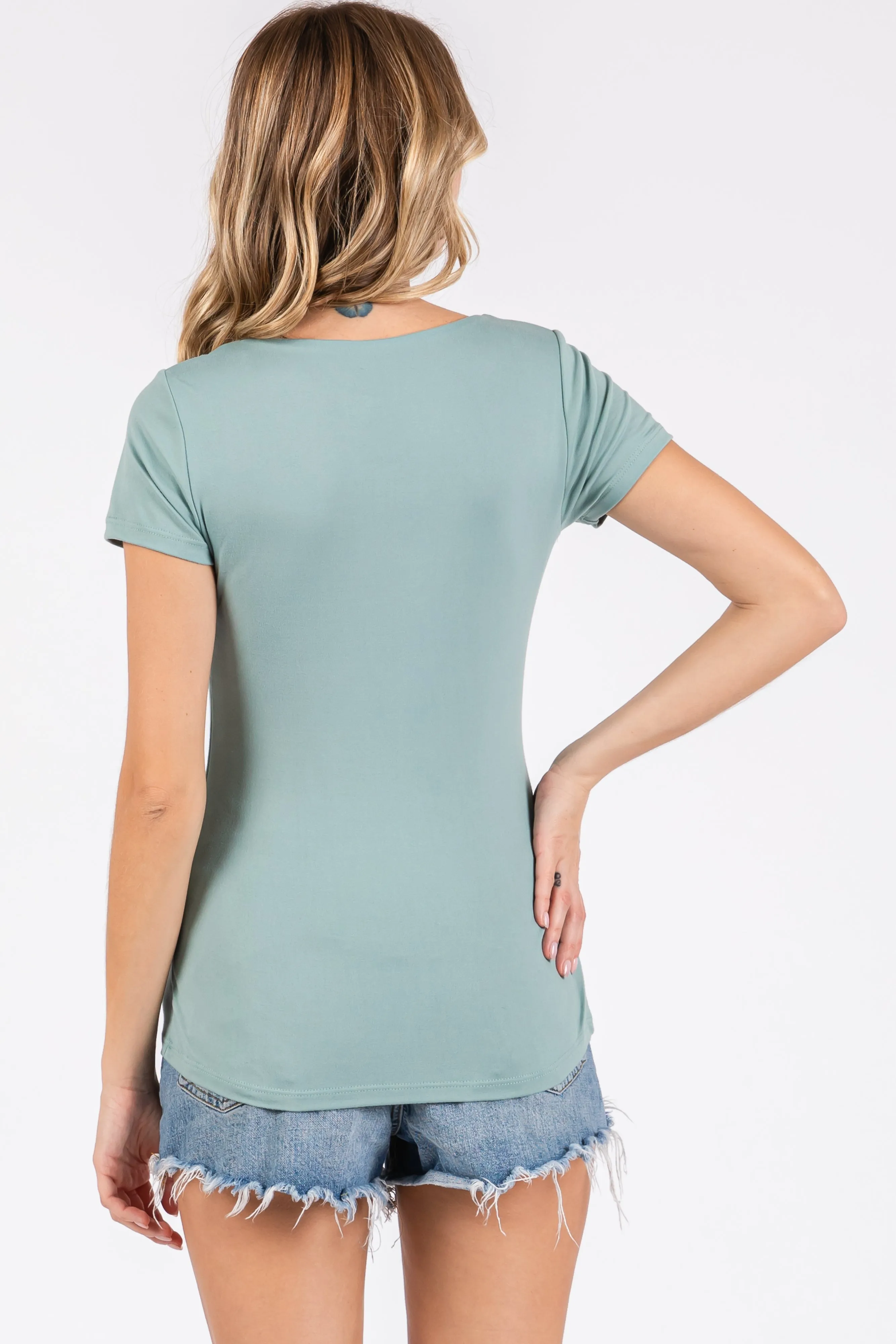 Light Olive Square Neck Short Sleeve Top sold by Pinkblush product image thumbnail 3