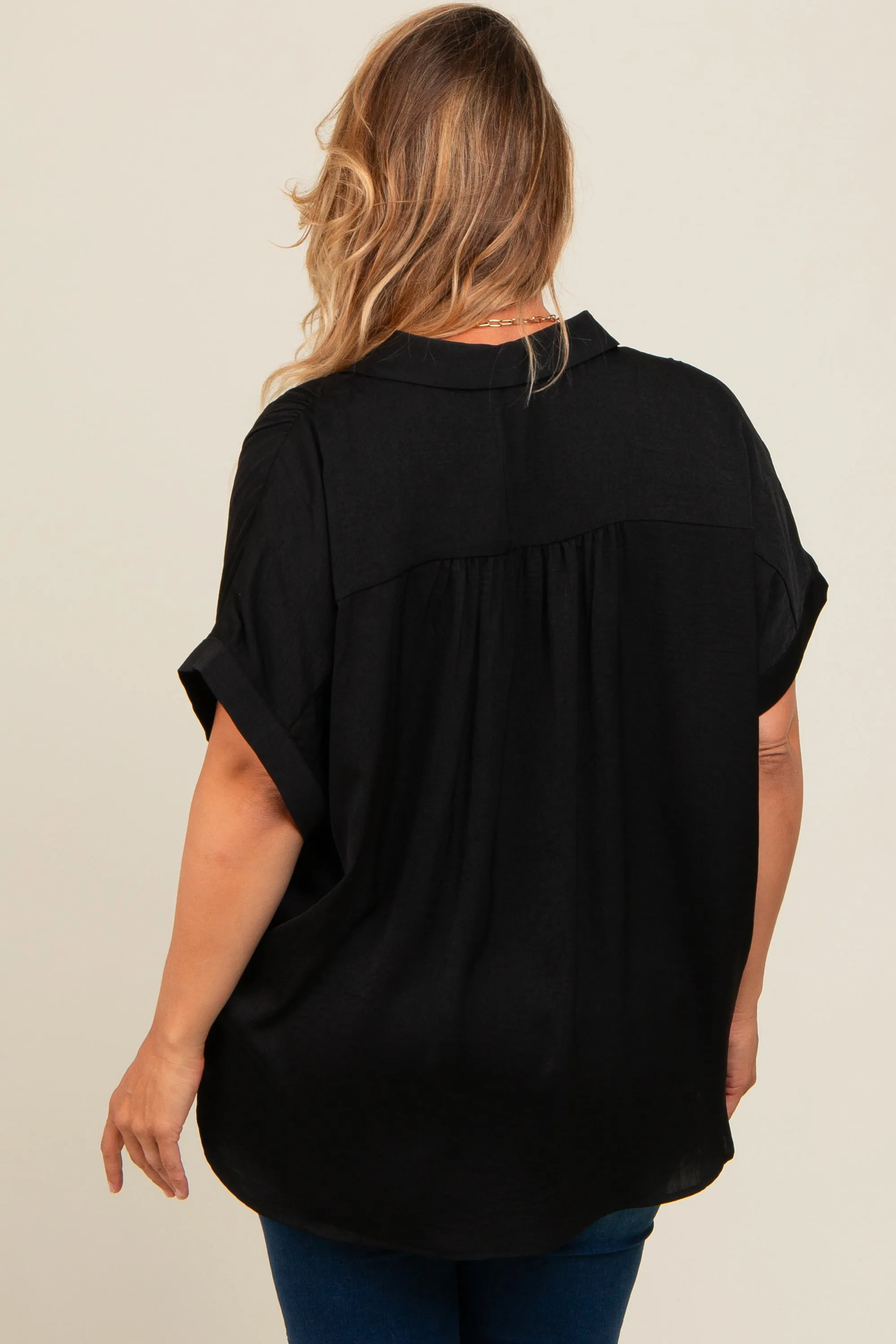 Black Button Down Dolman Sleeve Maternity Plus Top sold by Pinkblush product image thumbnail 3