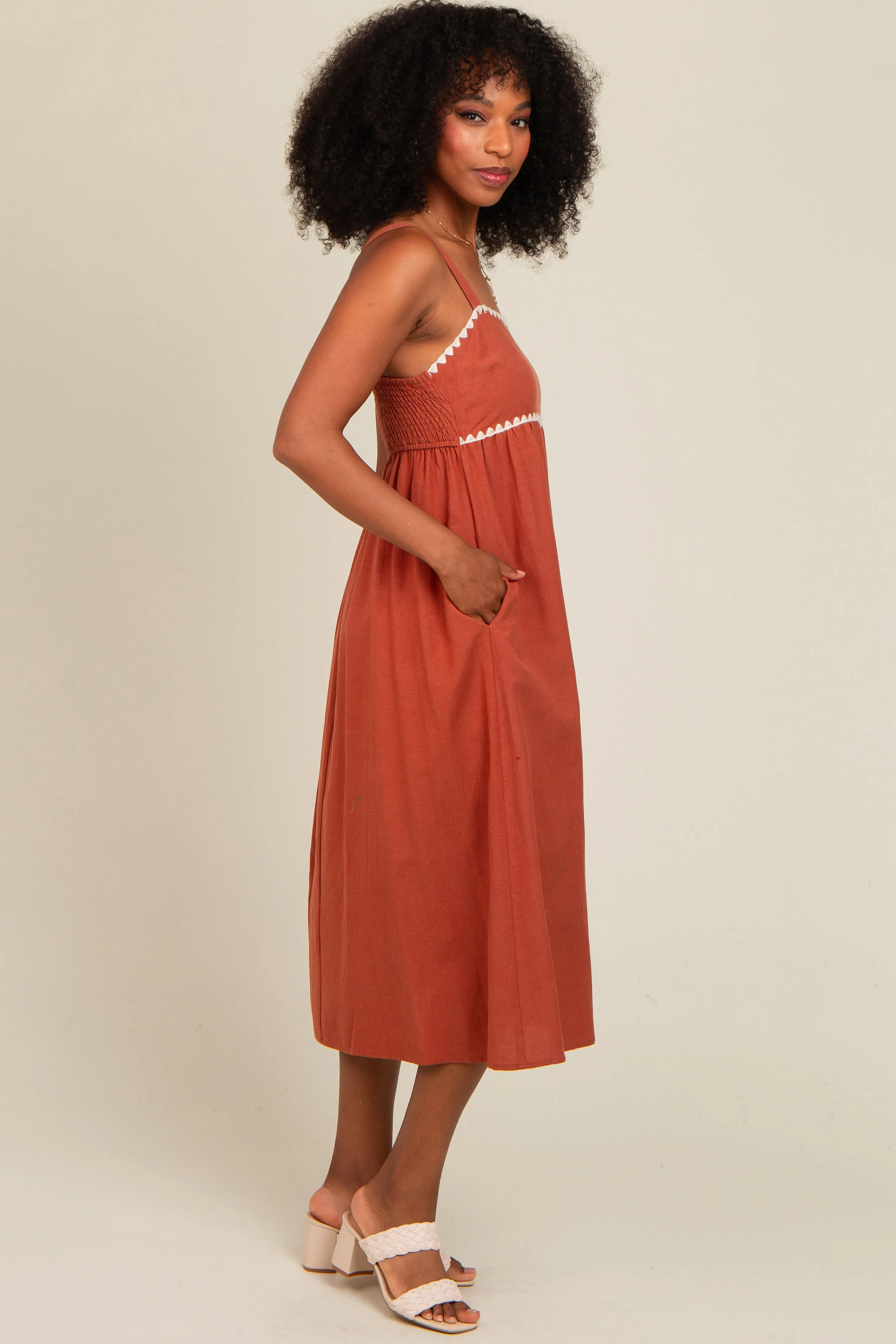 Rust Contrast Trim Midi Dress sold by Pinkblush product image thumbnail 3