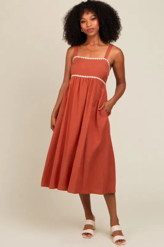 Rust Contrast Trim Midi Dress sold by Pinkblush