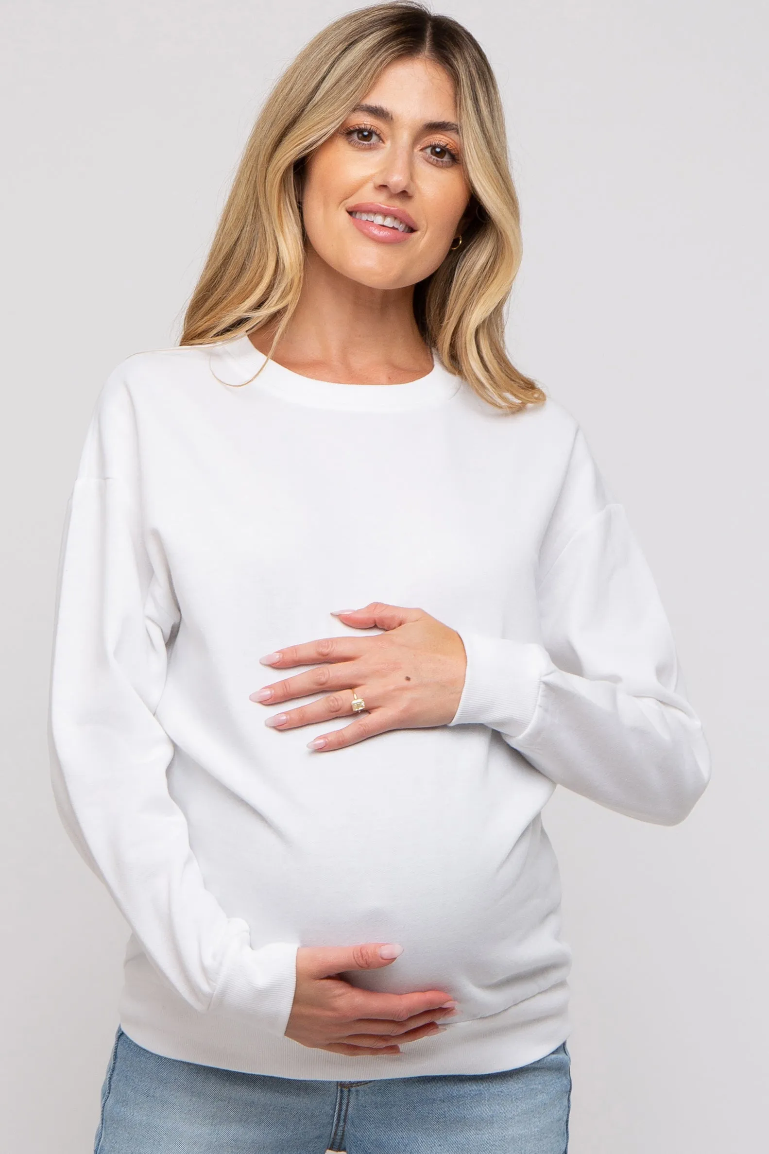 Ivory Pullover Maternity Sweatshirt sold by Pinkblush