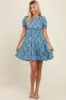 Blue Floral Smocked Puff Sleeve Maternity Dress sold by Pinkblush