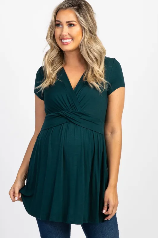 PinkBlush Forest Green Draped Front Maternity/Nursing Top sold by Pinkblush