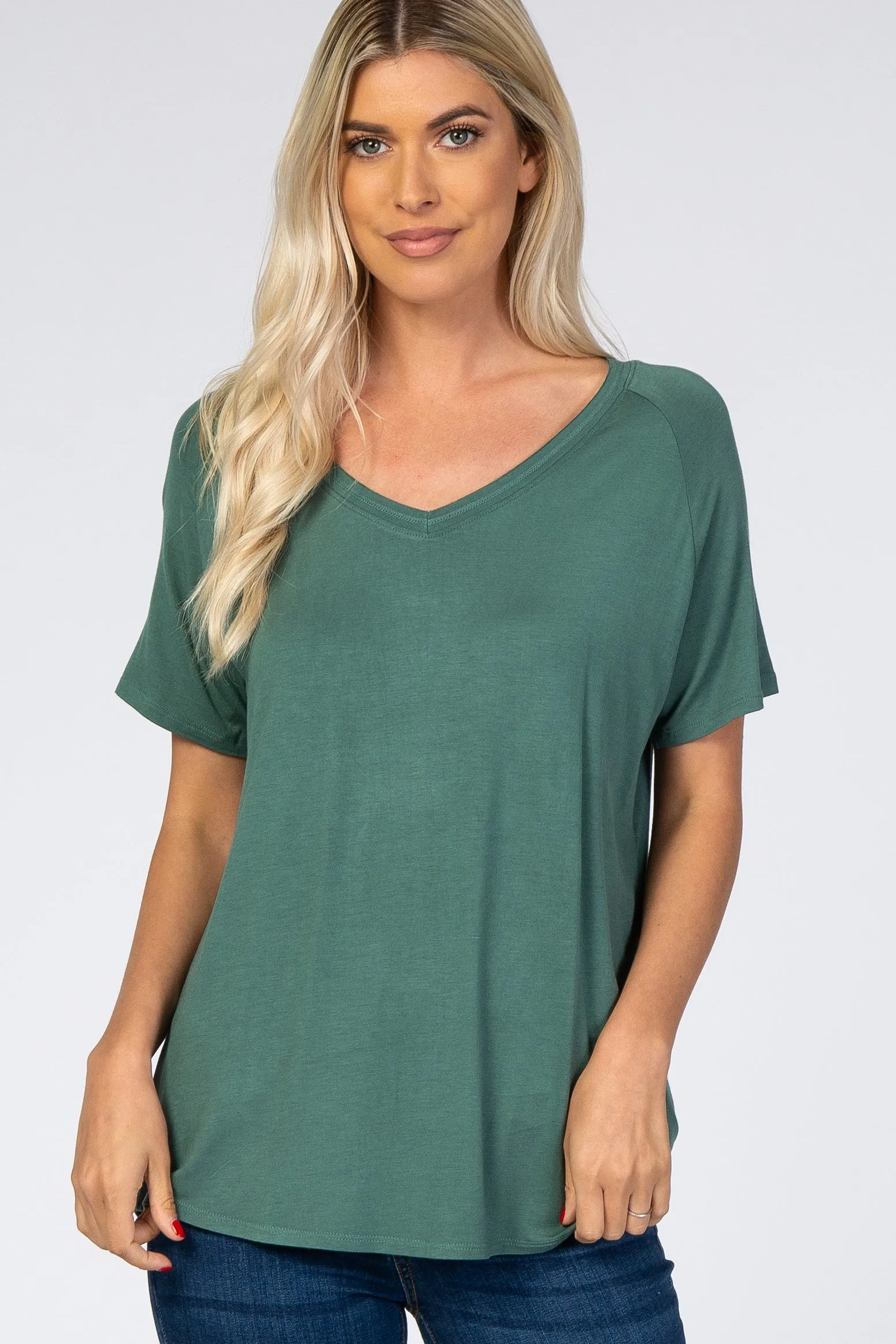 Teal V-Neck Short Sleeve Top sold by Pinkblush