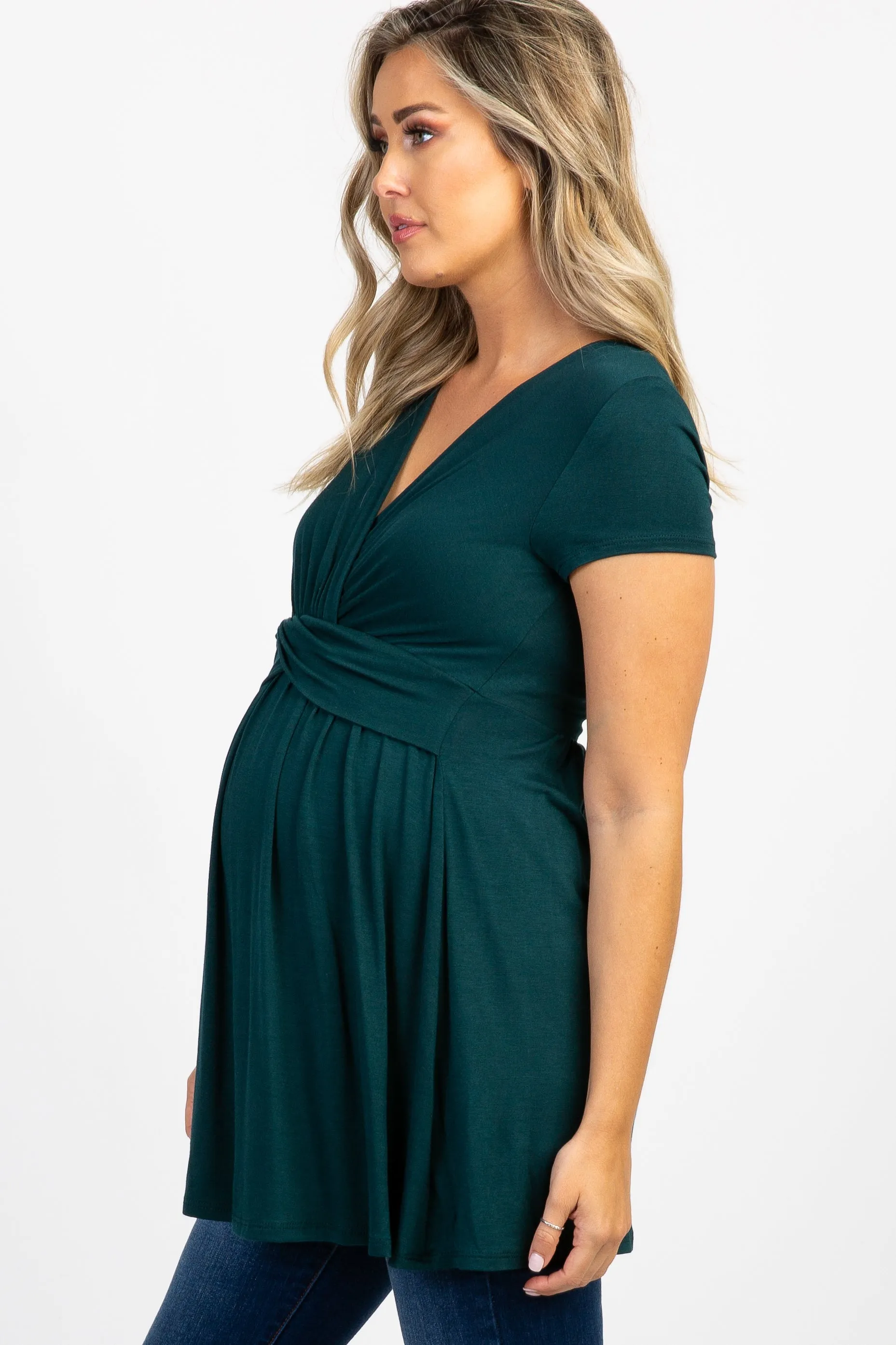 PinkBlush Forest Green Draped Front Maternity/Nursing Top sold by Pinkblush product image thumbnail 2