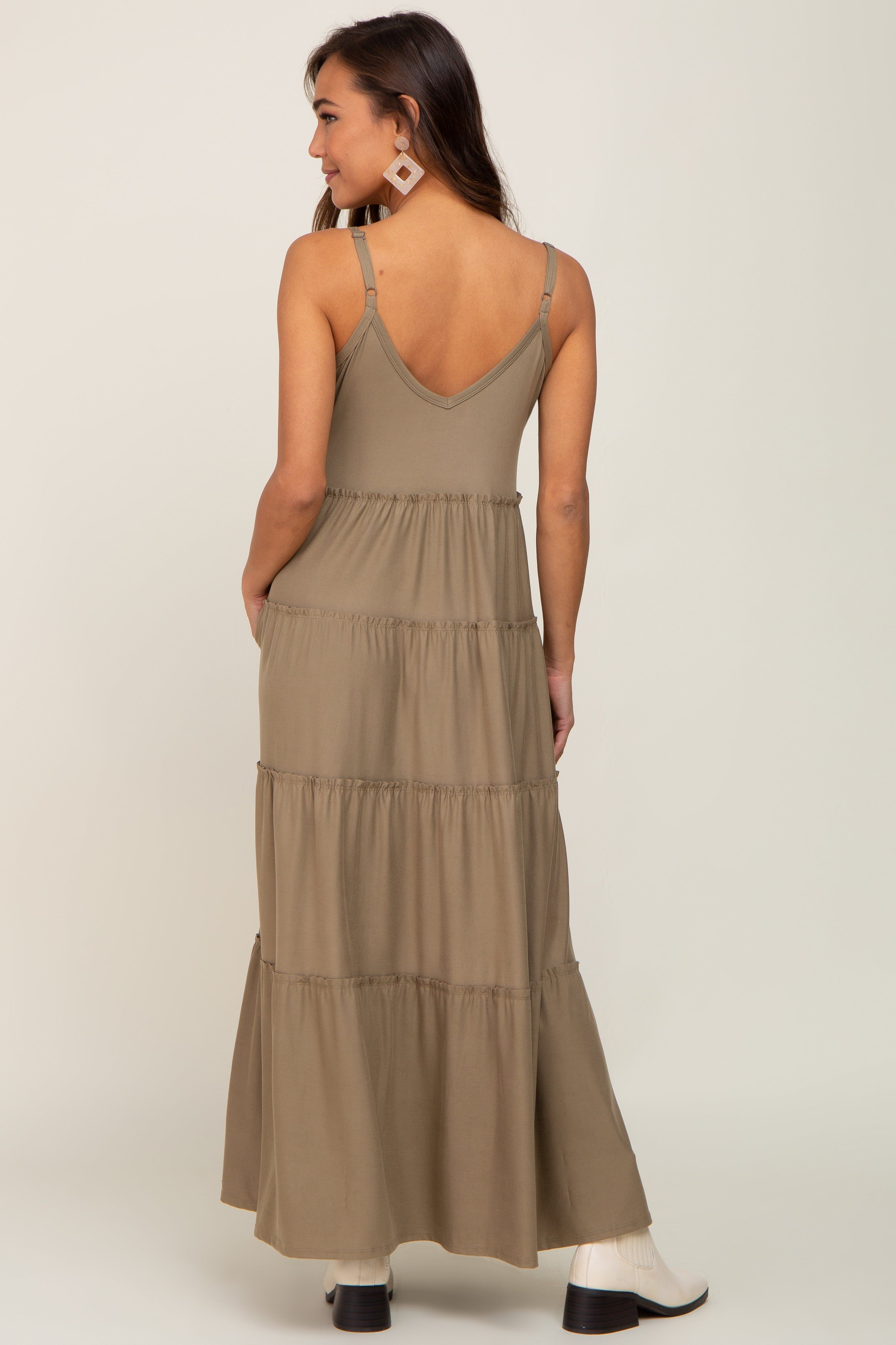 Light Olive Tiered Sleeveless Maternity Maxi Dress sold by Pinkblush product image thumbnail 5
