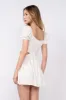 White Solid Color Square Neck Puff Sleeve Mini Dress sold by Pinkblush