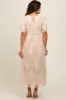Cream Embroidered Smocked Maternity Midi Dress sold by Pinkblush