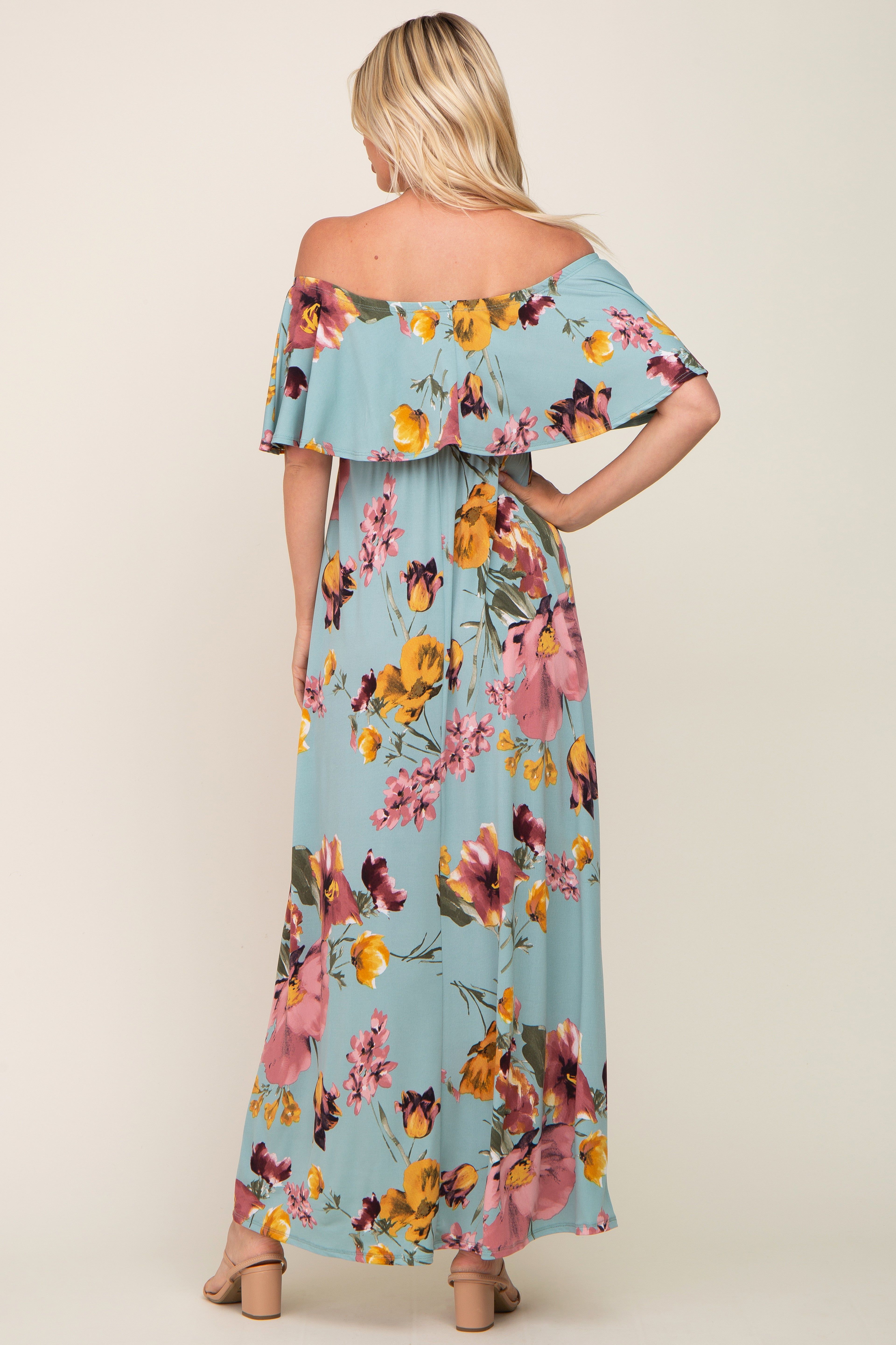 Mint Green Floral Off Shoulder Maxi Dress sold by Pinkblush product image thumbnail 3