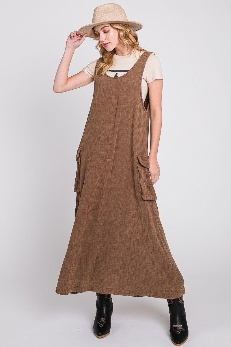 Brown Washed Cargo Maxi Dress sold by Pinkblush product image thumbnail 2