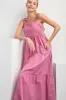 Mauve Square Neck Cut Out Back Tiered Maternity Maxi Dress sold by Pinkblush