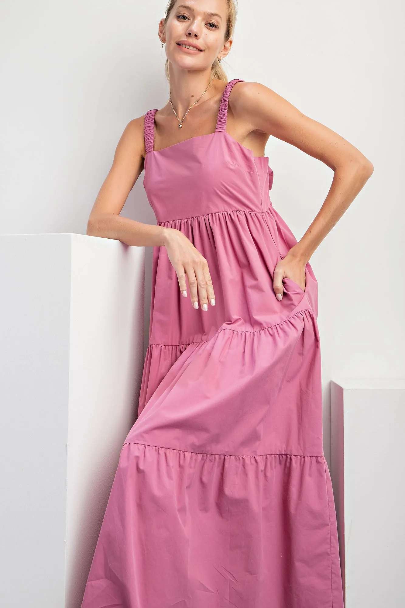 Mauve Square Neck Cut Out Back Tiered Maternity Maxi Dress sold by Pinkblush product image thumbnail 4