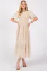 Cream Embroidered Smocked Maternity Midi Dress sold by Pinkblush