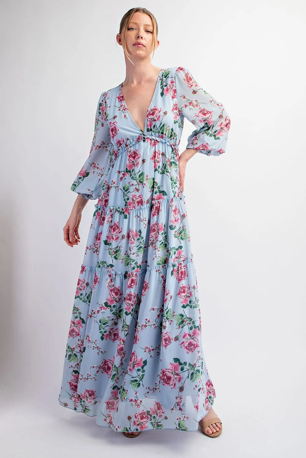 Floral Chiffon Ruffle Tiered Maxi Dress sold by Pinkblush