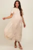 Cream Embroidered Smocked Maternity Midi Dress sold by Pinkblush