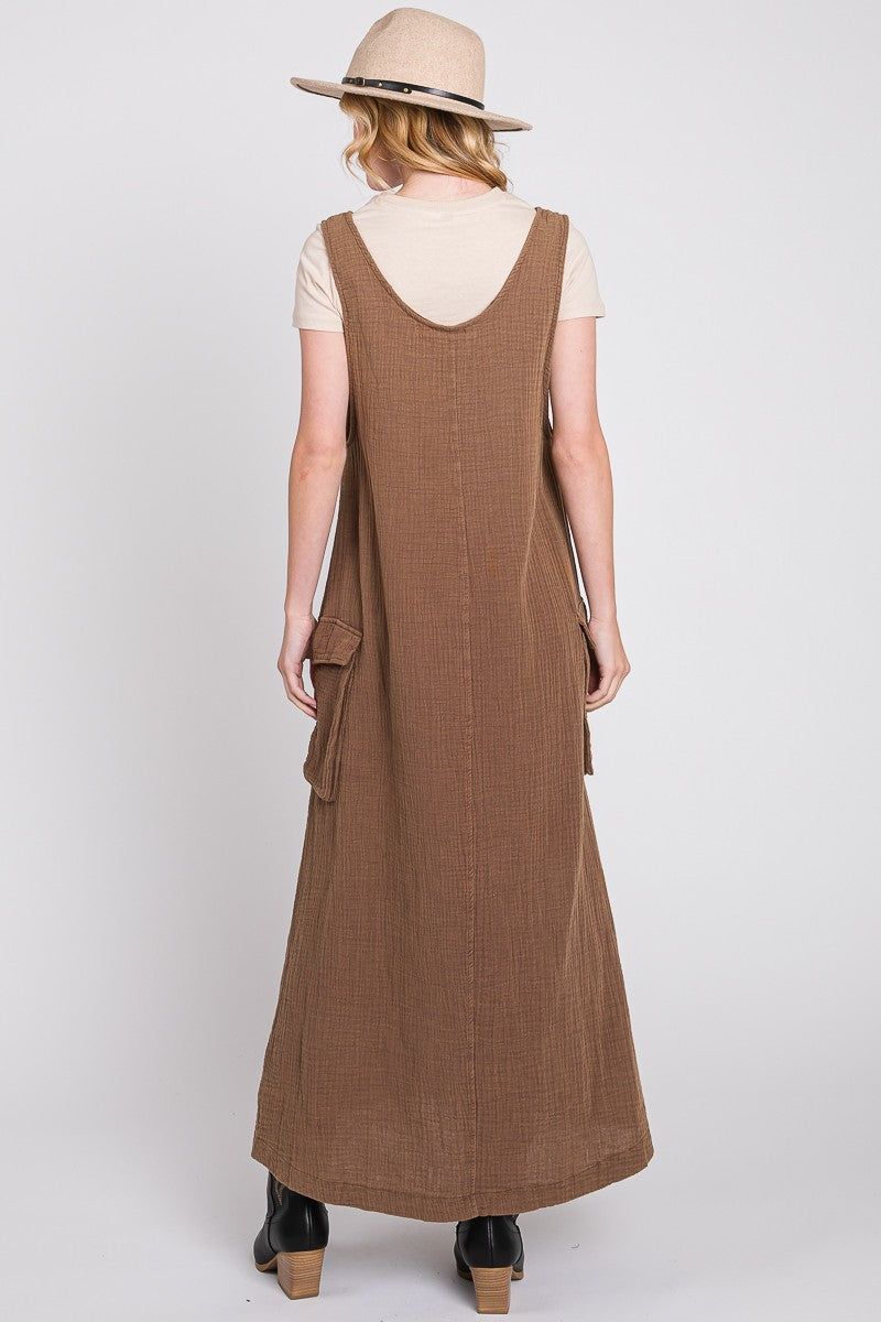 Brown Washed Cargo Maxi Dress sold by Pinkblush product image thumbnail 4