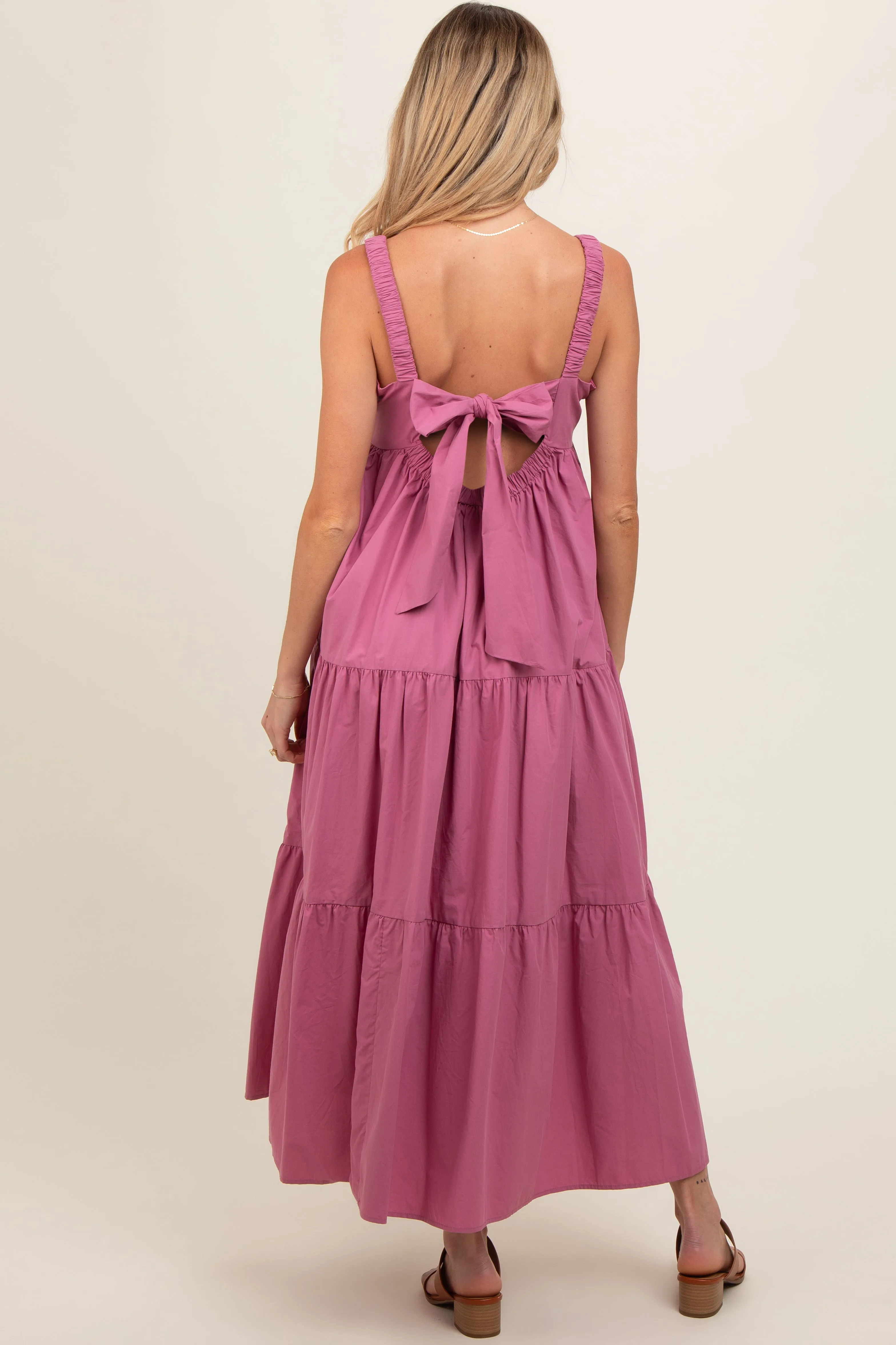 Mauve Square Neck Cut Out Back Tiered Maternity Maxi Dress sold by Pinkblush product image thumbnail 3