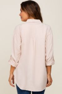 Beige Button Down Maternity Top sold by Pinkblush