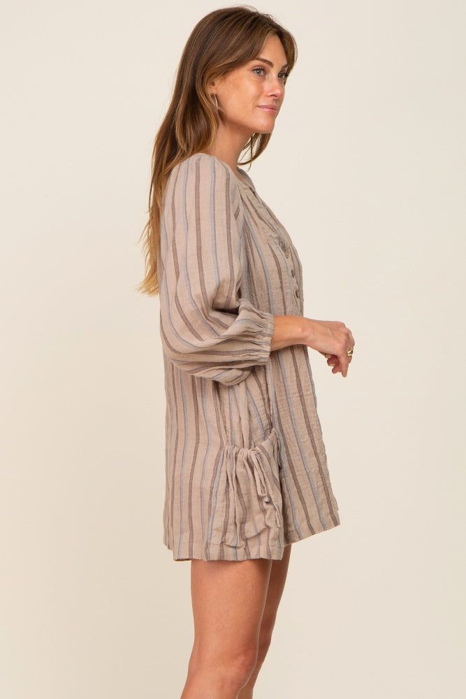 Taupe Striped Front Button Romper sold by Pinkblush product image thumbnail 2