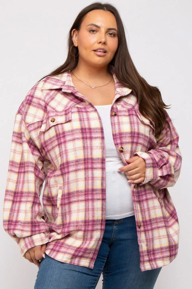 Magenta Flannel Plaid Button Up Plus Shacket sold by Pinkblush product image thumbnail 2