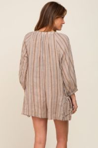 Taupe Striped Front Button Romper sold by Pinkblush