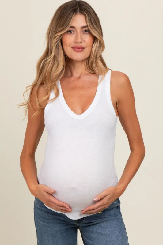 Ivory V-Neck Ribbed Maternity Tank Top sold by Pinkblush