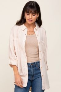 Beige Button Down Maternity Top sold by Pinkblush