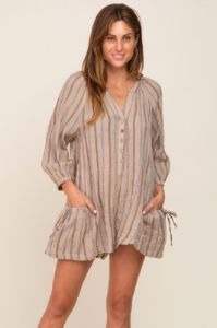 Taupe Striped Front Button Romper sold by Pinkblush