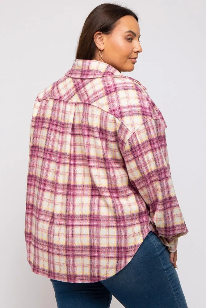 Magenta Flannel Plaid Button Up Plus Shacket sold by Pinkblush product image thumbnail 4