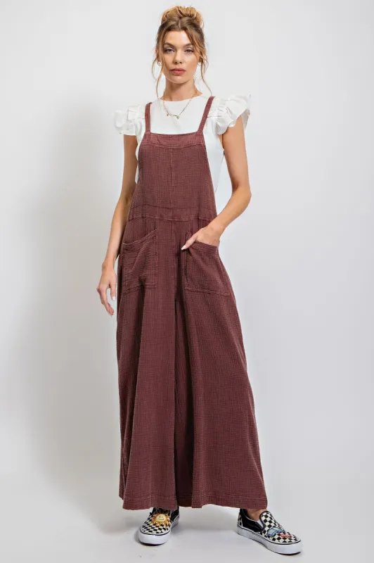 Faded Plum Washed Cotton Jumpsuit/Overalls sold by Pinkblush