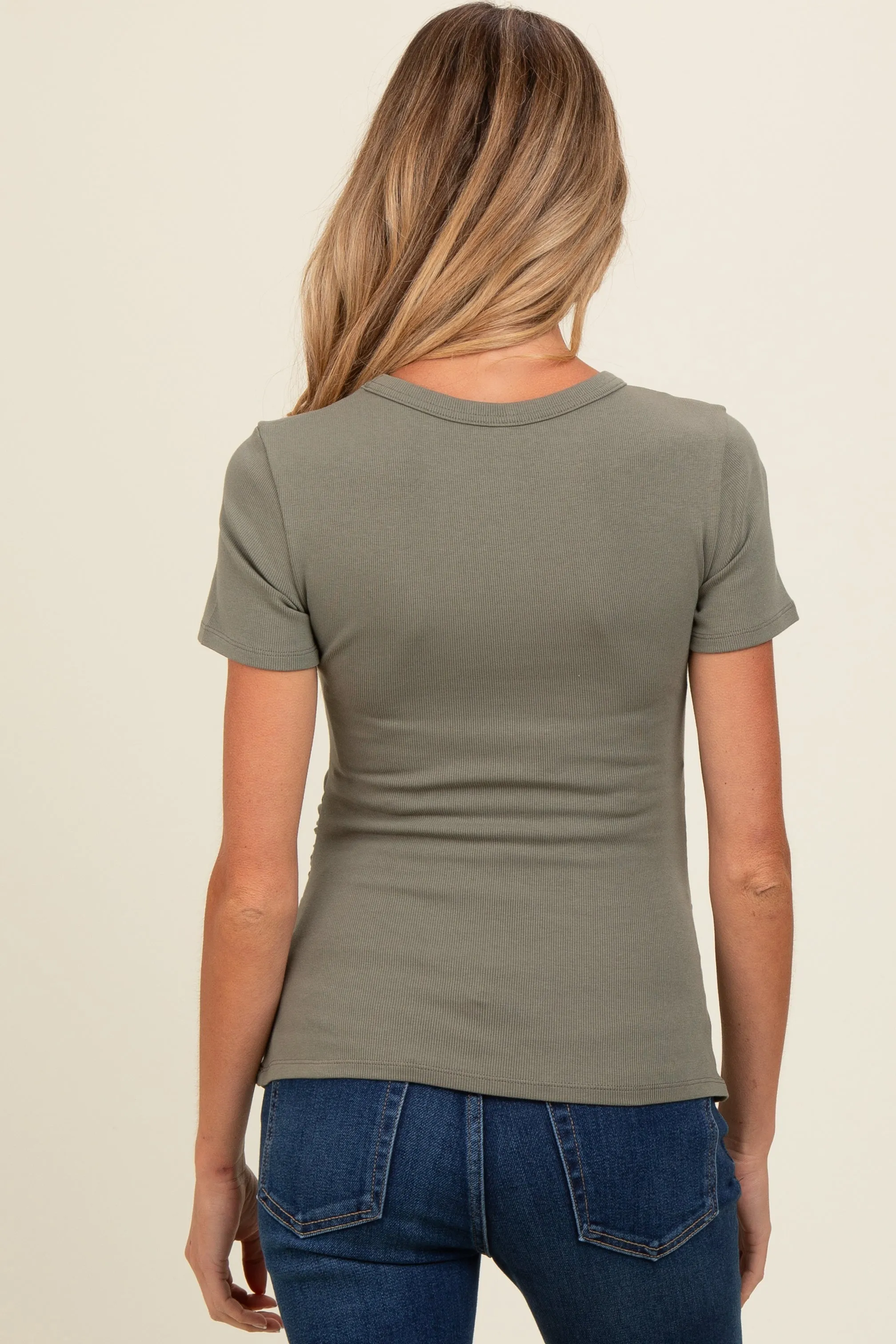 Olive Ruched Micro-Rib Maternity Top sold by Pinkblush product image thumbnail 4