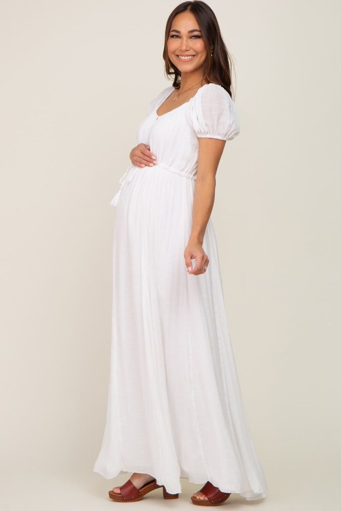 White Cinched Tie Waist Maternity Maxi Dress sold by Pinkblush product image thumbnail 4