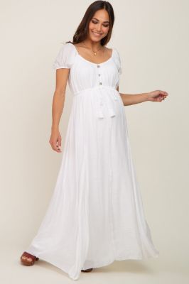 White Cinched Tie Waist Maternity Maxi Dress sold by Pinkblush