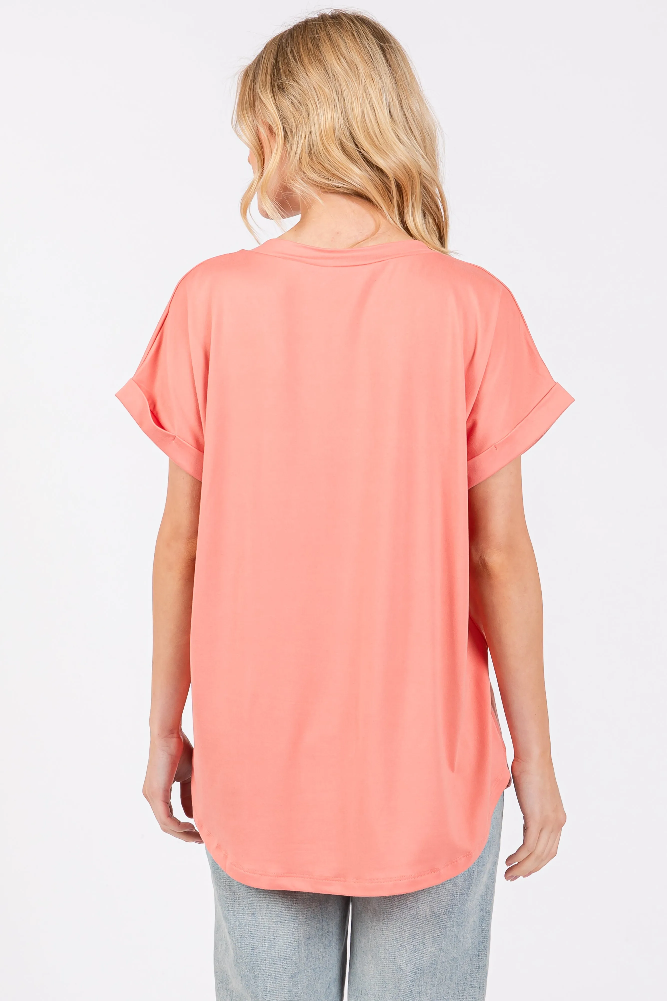 Coral V-Neck Pocket Short Sleeve Shirt sold by Pinkblush product image thumbnail 4
