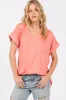 Coral V-Neck Pocket Short Sleeve Shirt sold by Pinkblush