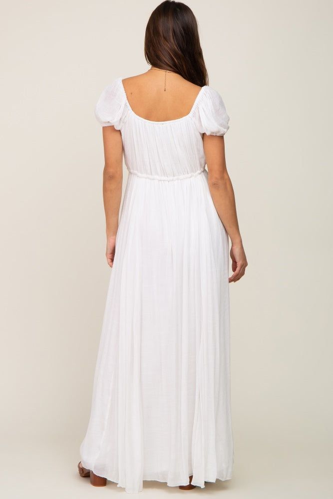 White Cinched Tie Waist Maternity Maxi Dress sold by Pinkblush product image thumbnail 5