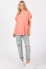 Coral V-Neck Pocket Short Sleeve Shirt sold by Pinkblush