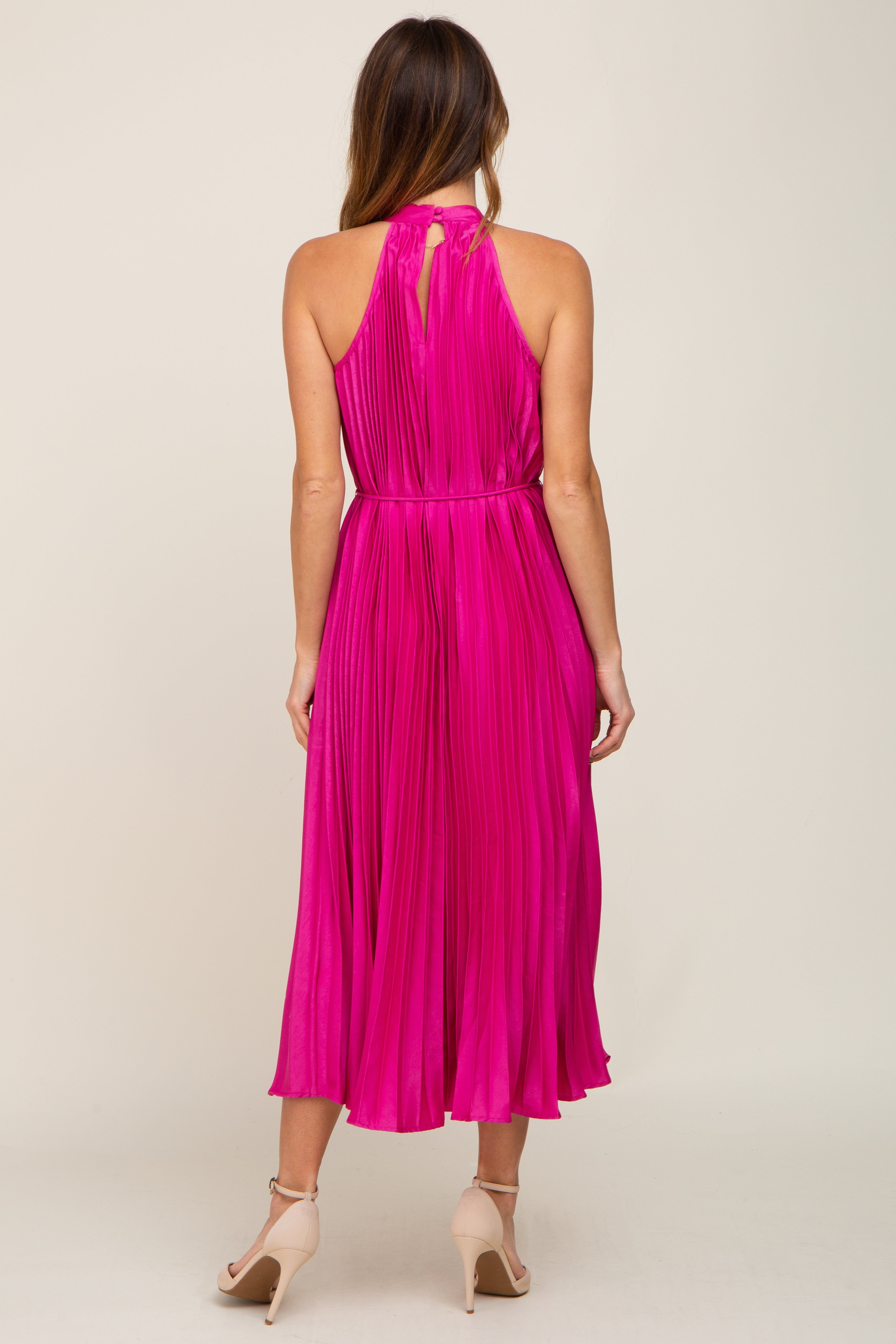 Fuchsia Pleated Halter Dress sold by Pinkblush product image thumbnail 3