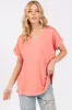 Coral V-Neck Pocket Short Sleeve Shirt sold by Pinkblush