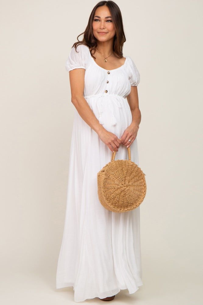 White Cinched Tie Waist Maternity Maxi Dress sold by Pinkblush product image thumbnail 3