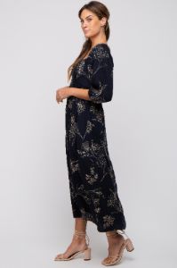 Navy Floral Squared Neck Midi Dress sold by Pinkblush