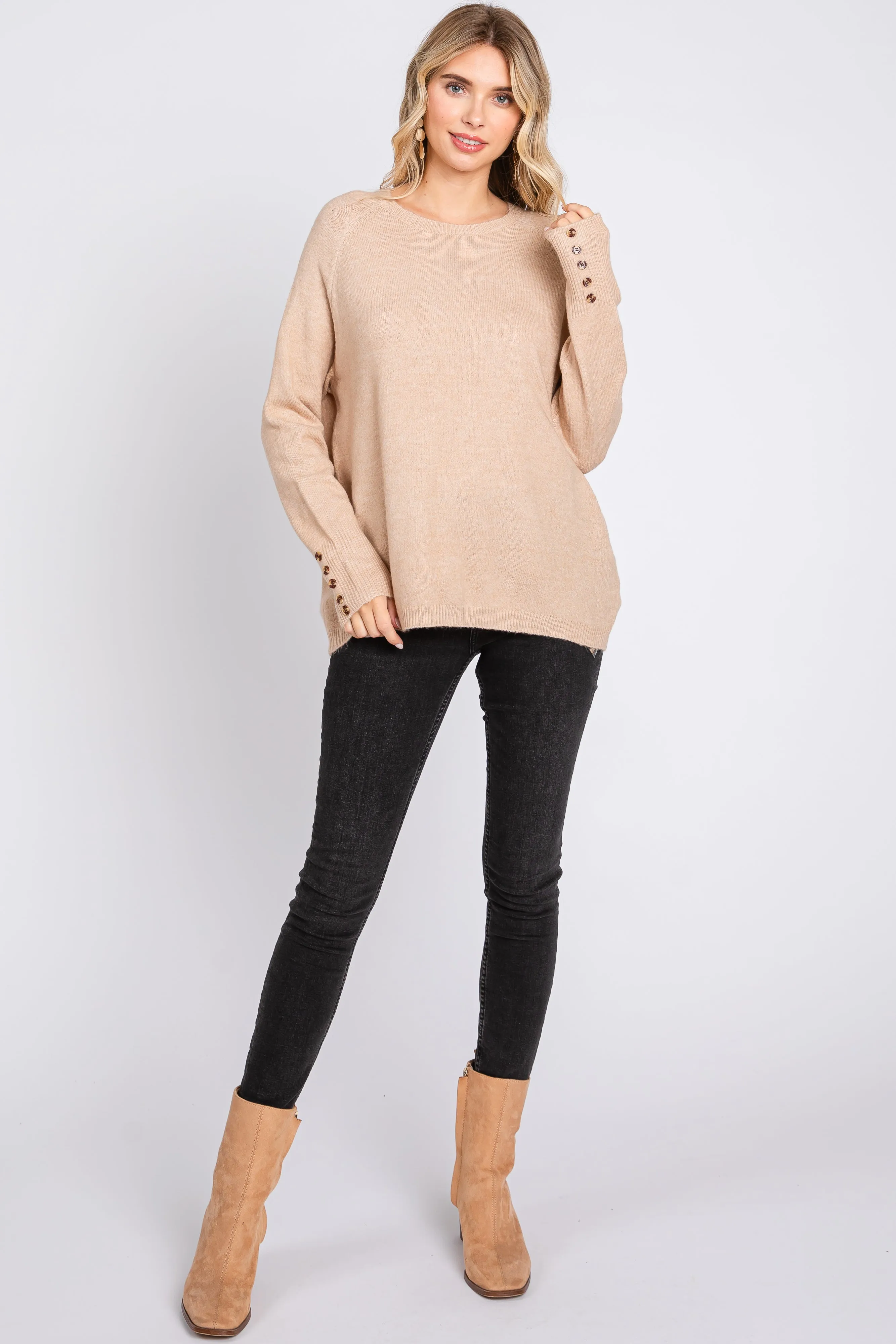 Beige Button Accent Solid Sweater sold by Pinkblush product image thumbnail 4