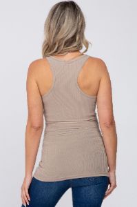 Mocha Ribbed Racerback Maternity Tank Top sold by Pinkblush