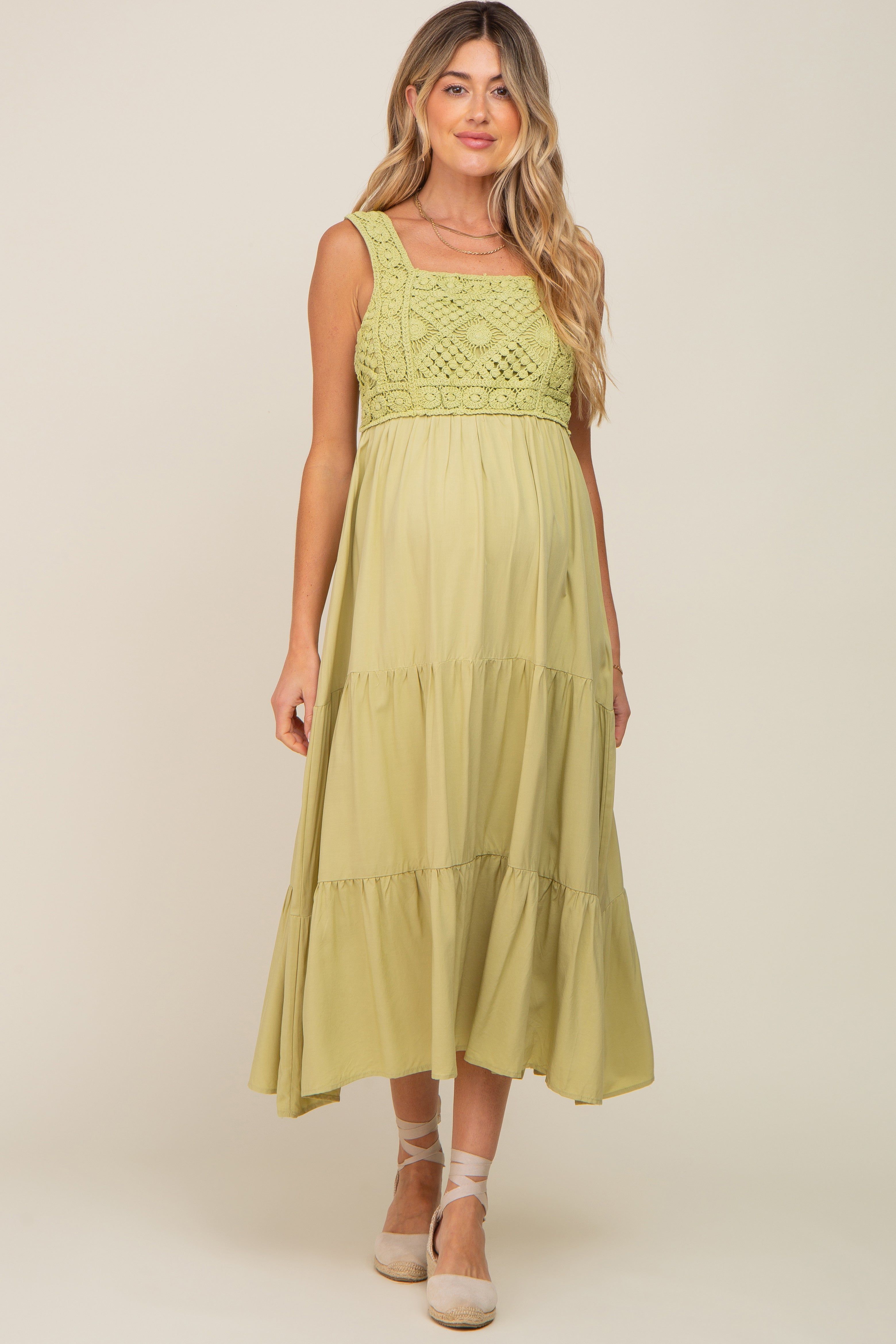 Lime Crochet Tiered Maternity Midi Dress sold by Pinkblush product image thumbnail 4