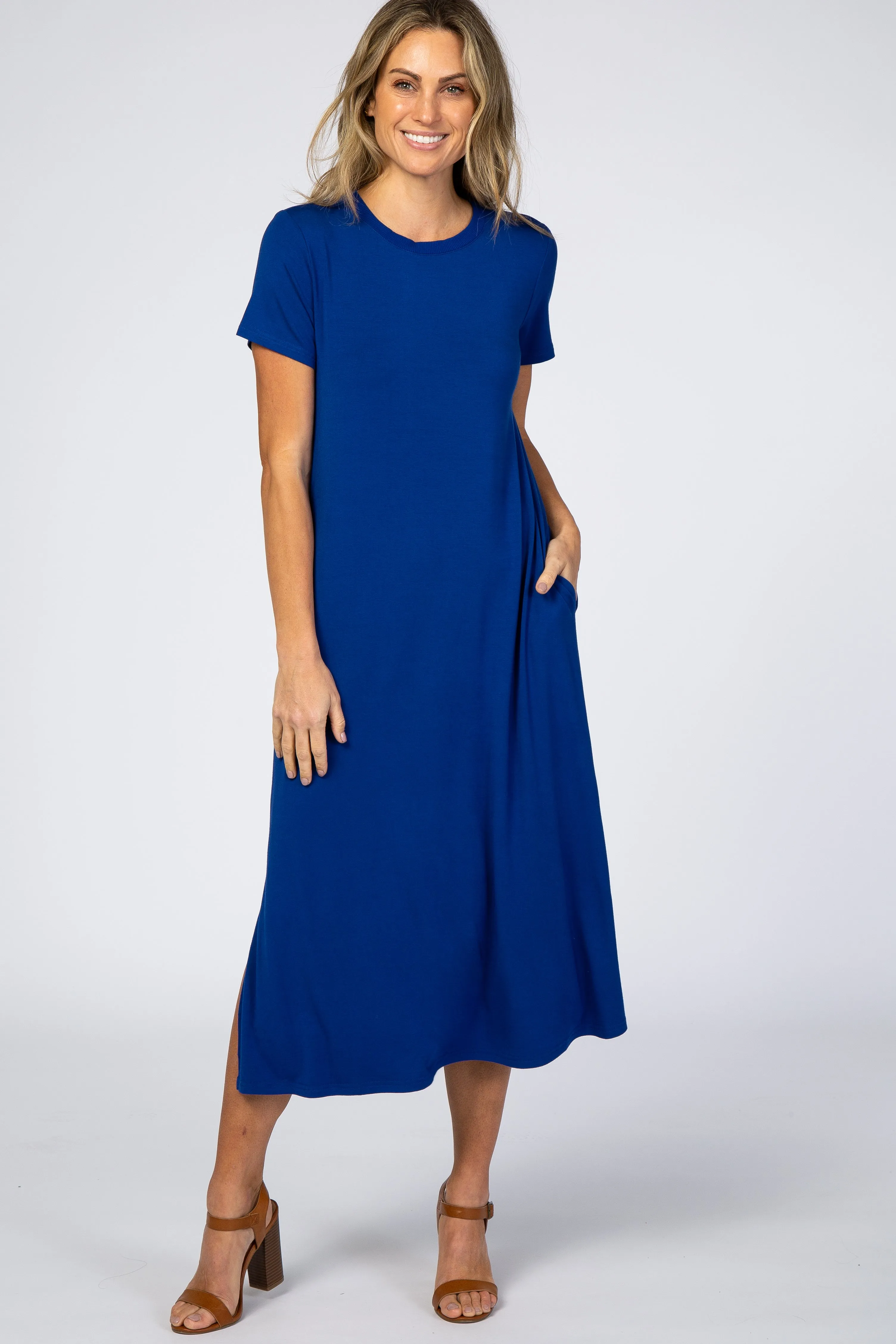 Royal Blue Side Slit Maternity Midi Dress sold by Pinkblush product image thumbnail 5
