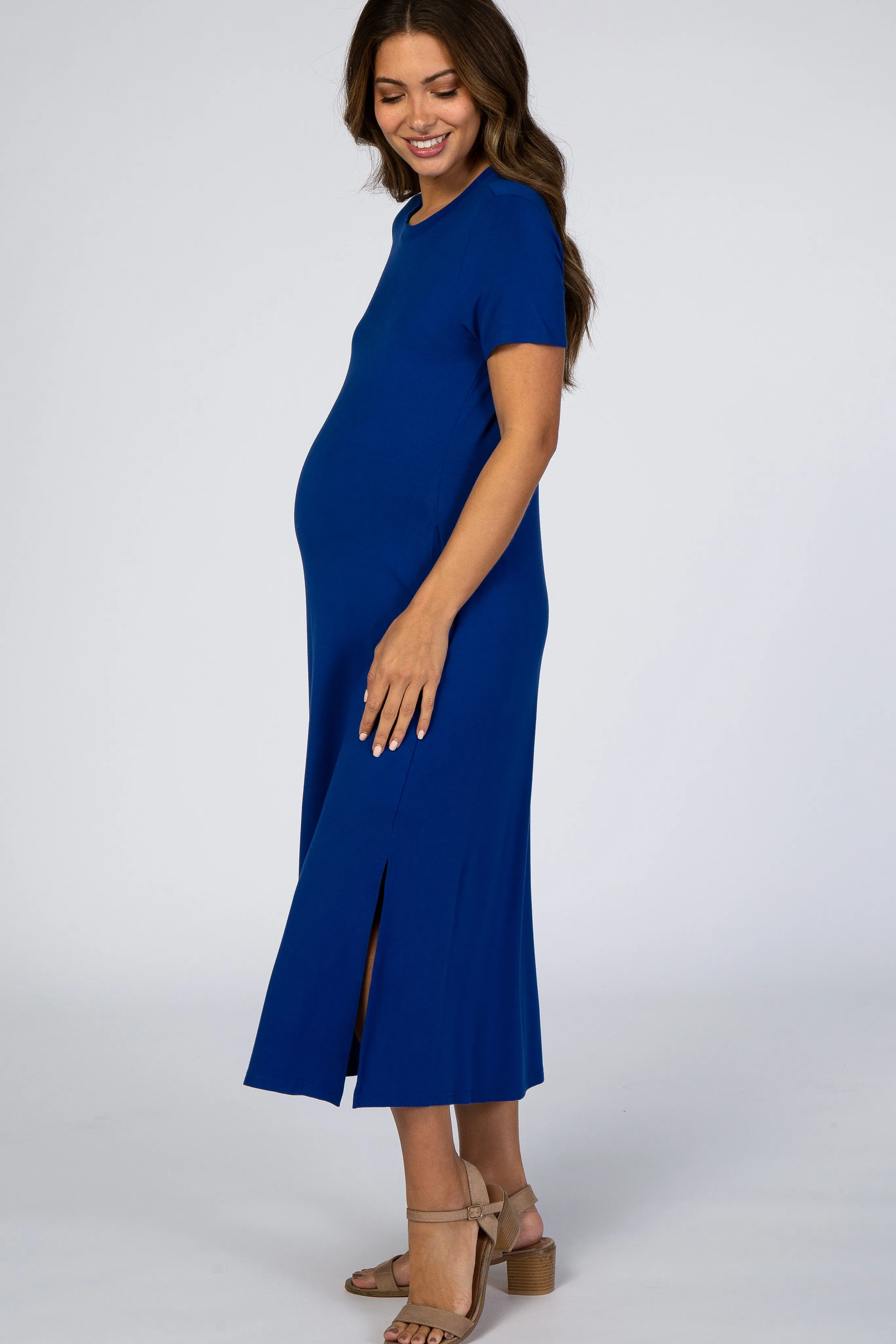 Royal Blue Side Slit Maternity Midi Dress sold by Pinkblush product image thumbnail 2