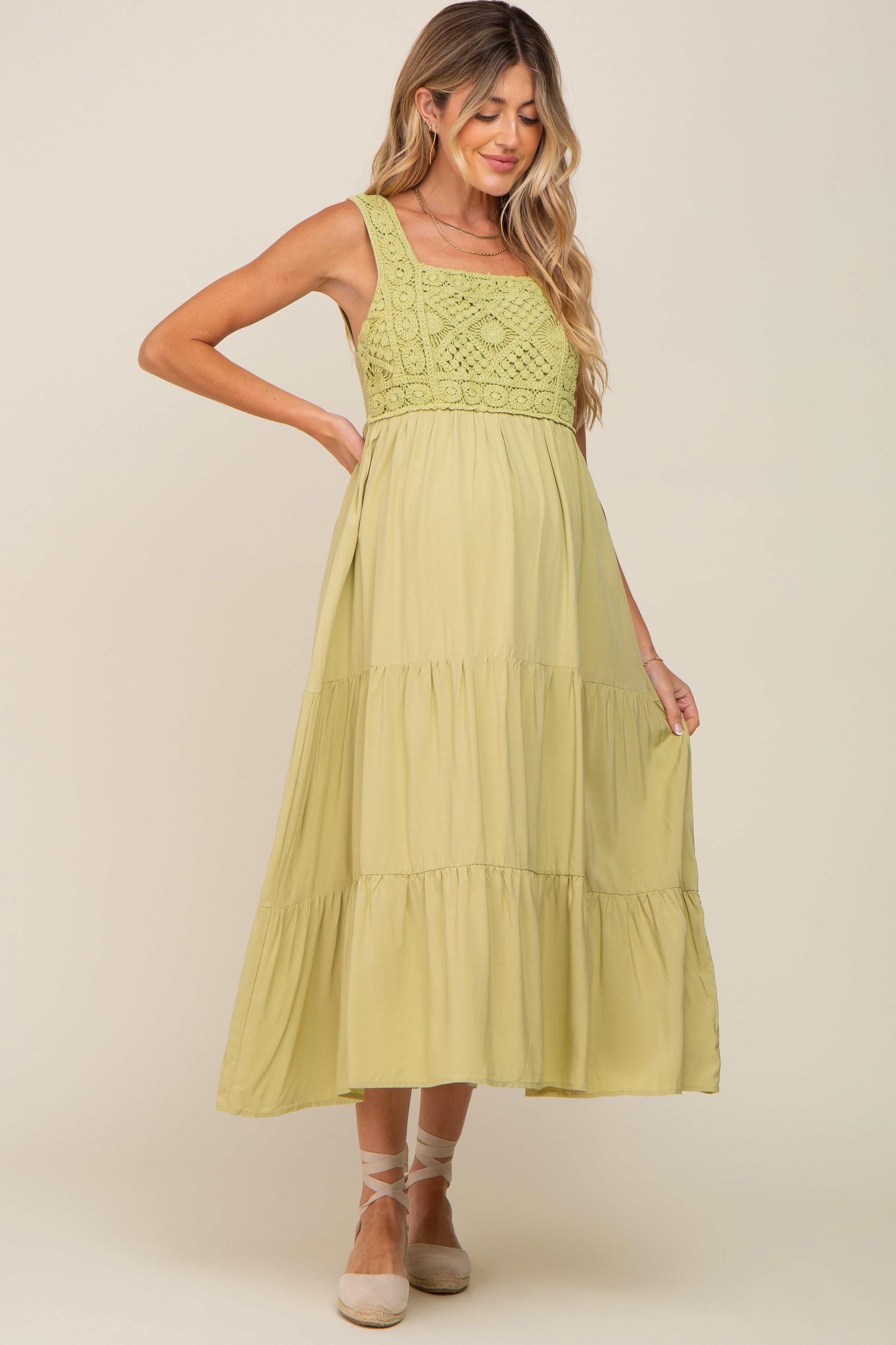 Lime Crochet Tiered Maternity Midi Dress sold by Pinkblush product image thumbnail 5