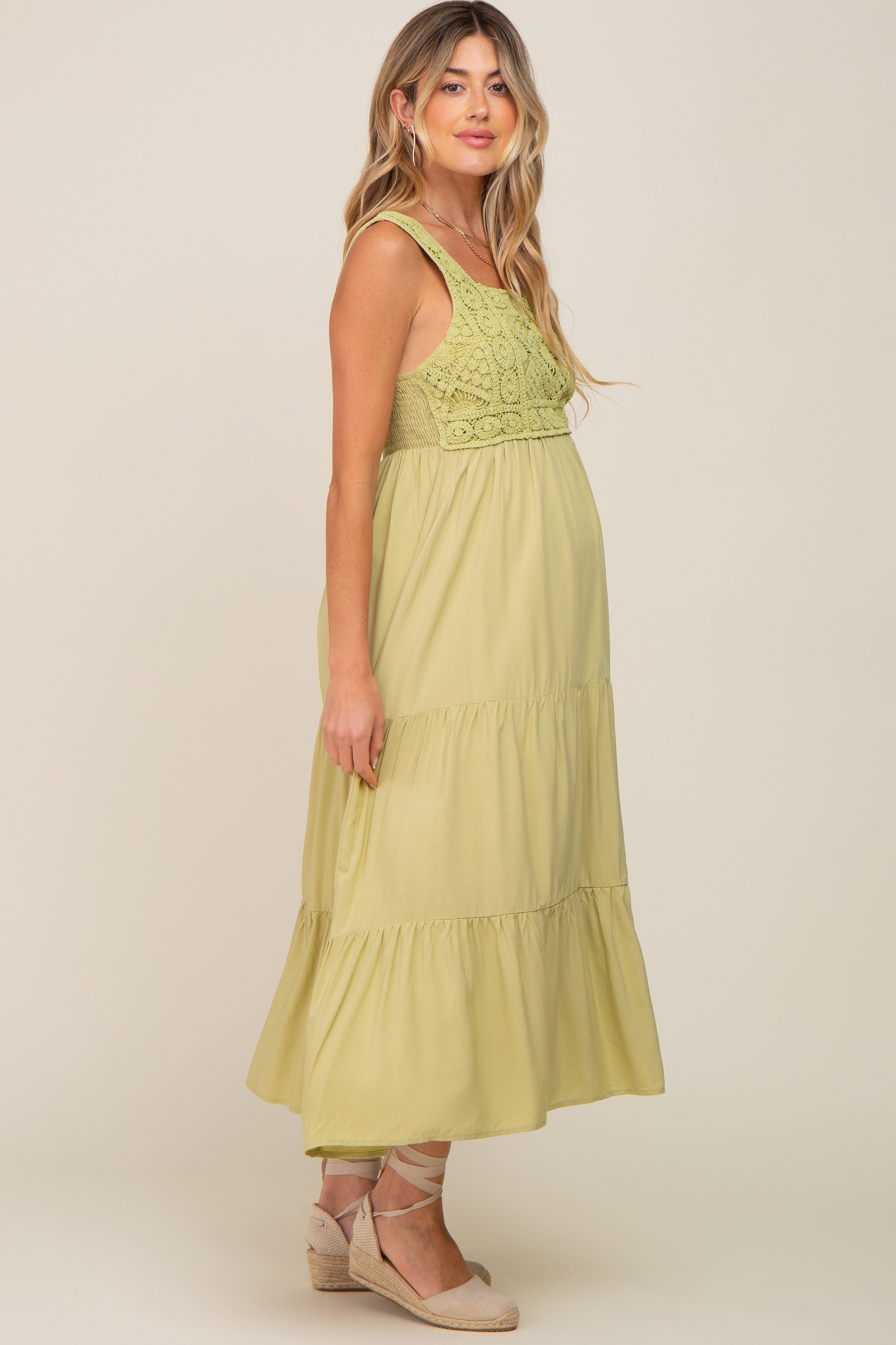 Lime Crochet Tiered Maternity Midi Dress sold by Pinkblush product image thumbnail 2