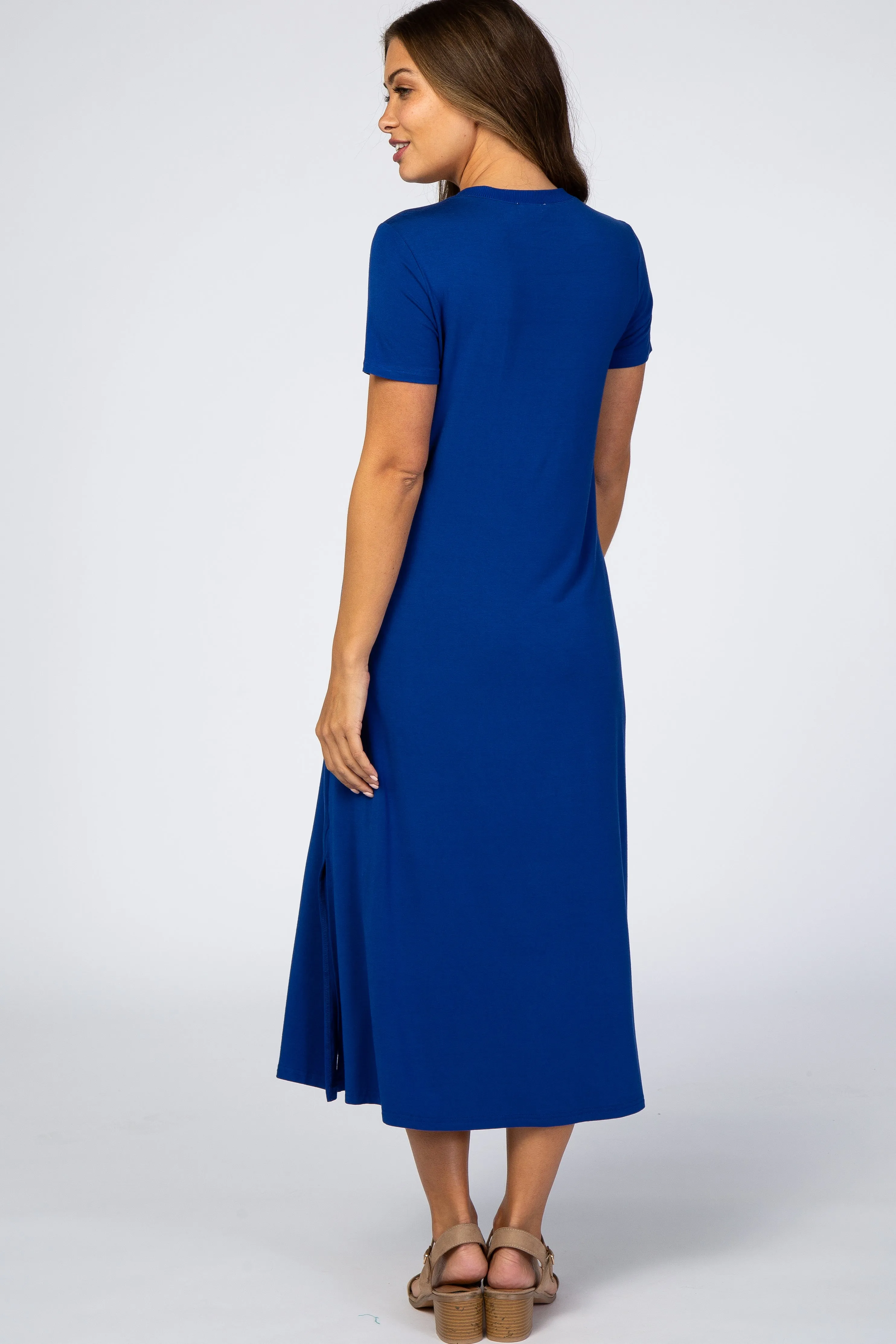 Royal Blue Side Slit Maternity Midi Dress sold by Pinkblush product image thumbnail 3